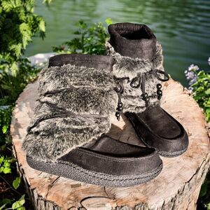Falls Creek Malia III Faux Fur Women Size 7 Black Suede Boots